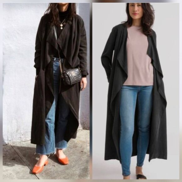 Grana Minimalist Open Front Waterfall Duster Trench Coat Sz. S - Picture 1 of 13